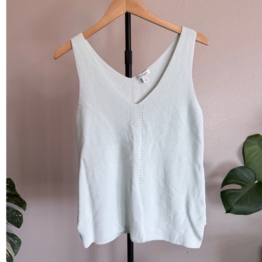 Sundance Womens Mint Green Ribbed Knit V-Neck Tank Top Size Small Cotton Blend
